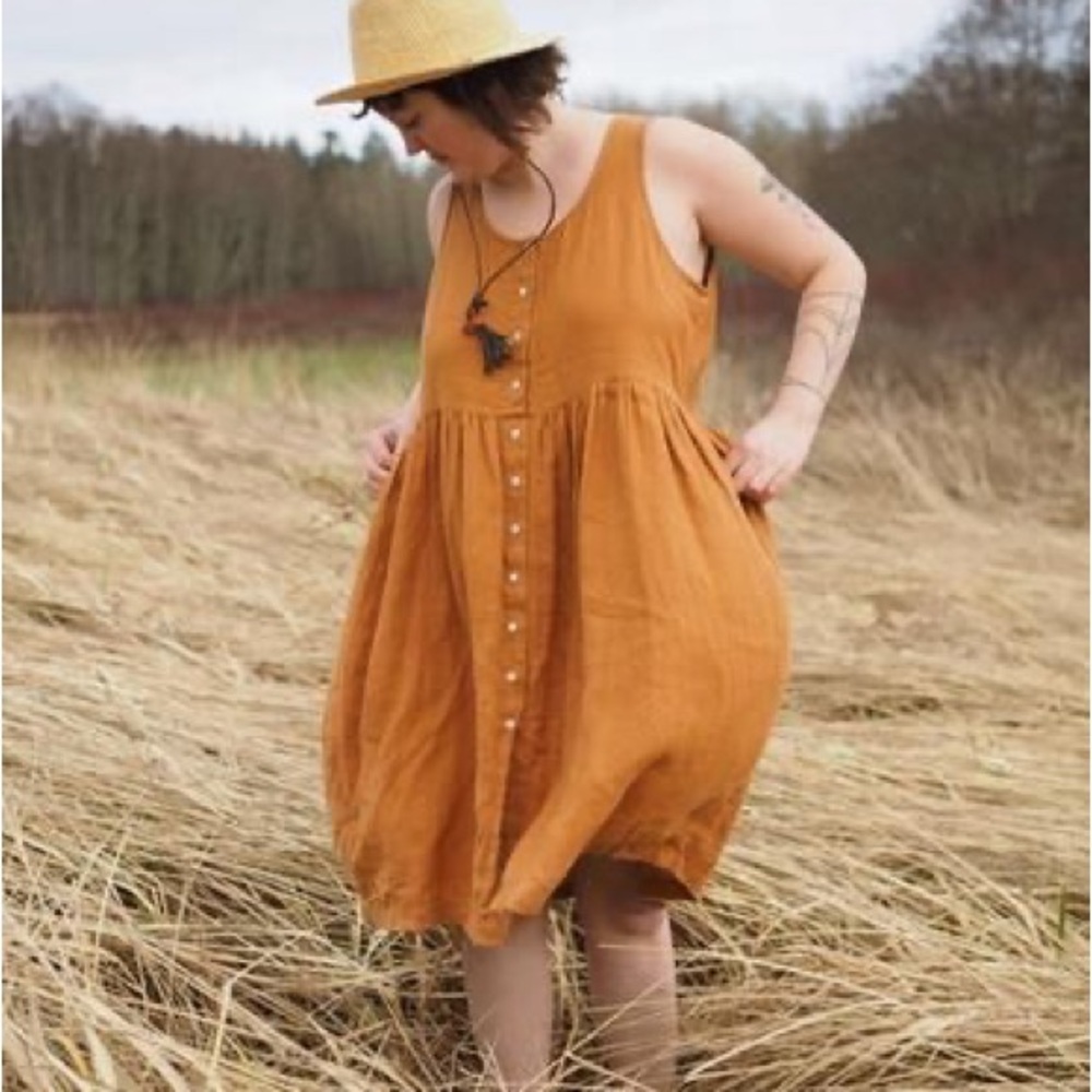 Beaton Rust Linen Gathered Dress